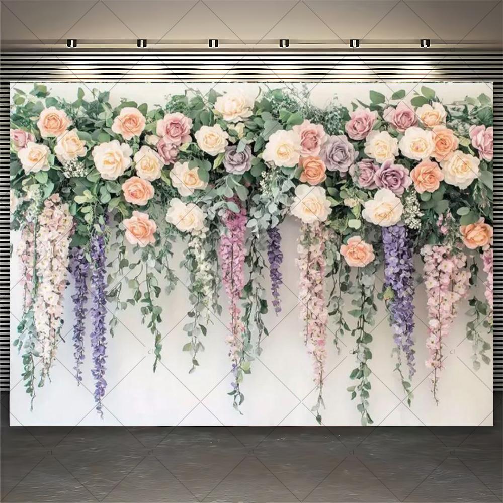 Floral Flower Wall Photoshoot Backdrop Wedding Bridal Shower Engagement Ceremony Party Photography Background Photo Studio Props