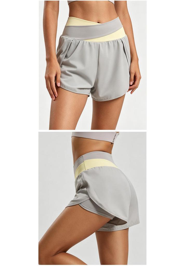Women's Color-Block High-Waisted Quick-Dry Yoga and Running Shorts - Nude Feel, Anti-Exposure Design for Summer
