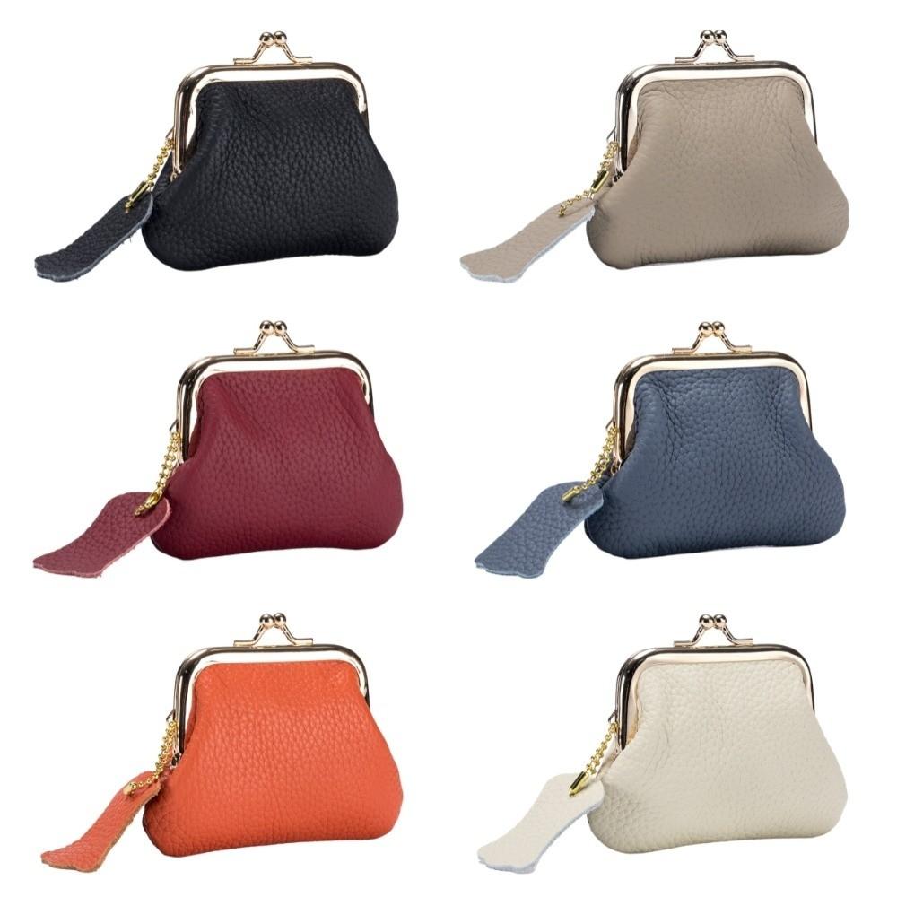 Cow Leather Kiss Lock Leather Wallet Keys/Lipsticks/Earphone Small Item Bag Mini Coin Purse  Women