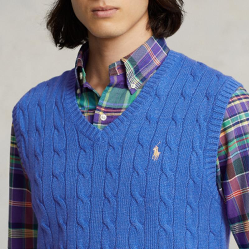 Polo Ralph Lauren Solid Color Logo Embroidered V-Neck Sleeveless Vest Men vests Blue 710860352-002