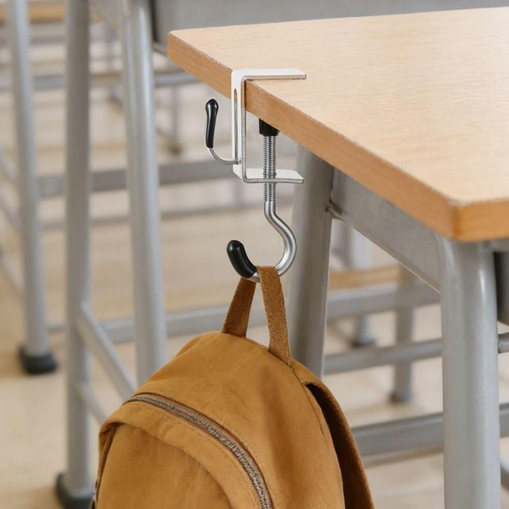 2PCS Steel Double Hook Backpack Hook Detachable Headphone Hanging Hook Portable Table Hooks  Office
