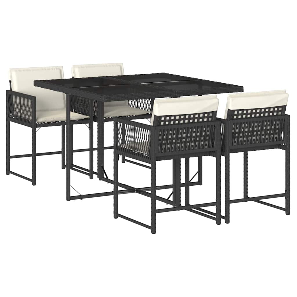 Vidaxl 5-Cz. Garden Furniture Set With Cushions, Black, Poly Rattan