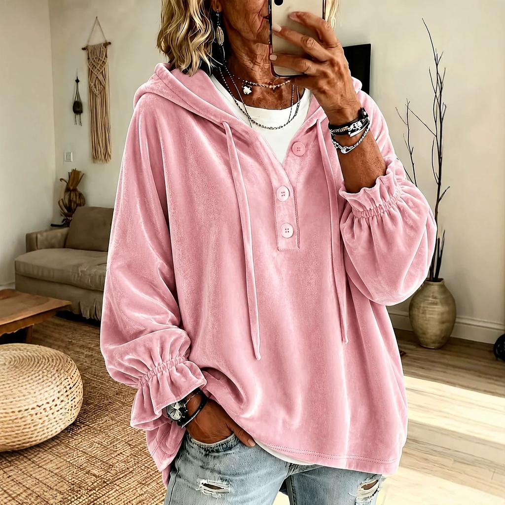 Women's Velvet Hooded Sweatshirt with , Casual Long Sleeve Pullover in