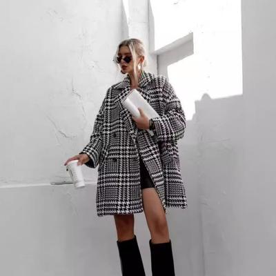 Tooxika New Autumn And Winter Thickened Lining Coat Woolen Houndstooth Wool Coat