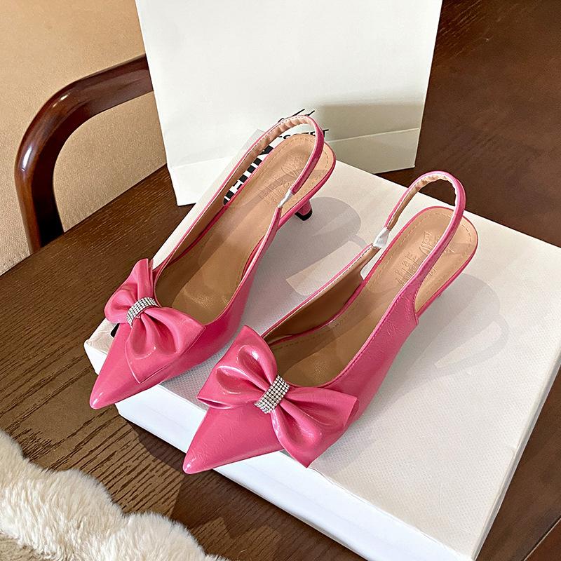 Bow Cat Heel Bag Head Sandals Women's Sweet Summer New Pointed High Heel Single Shoes