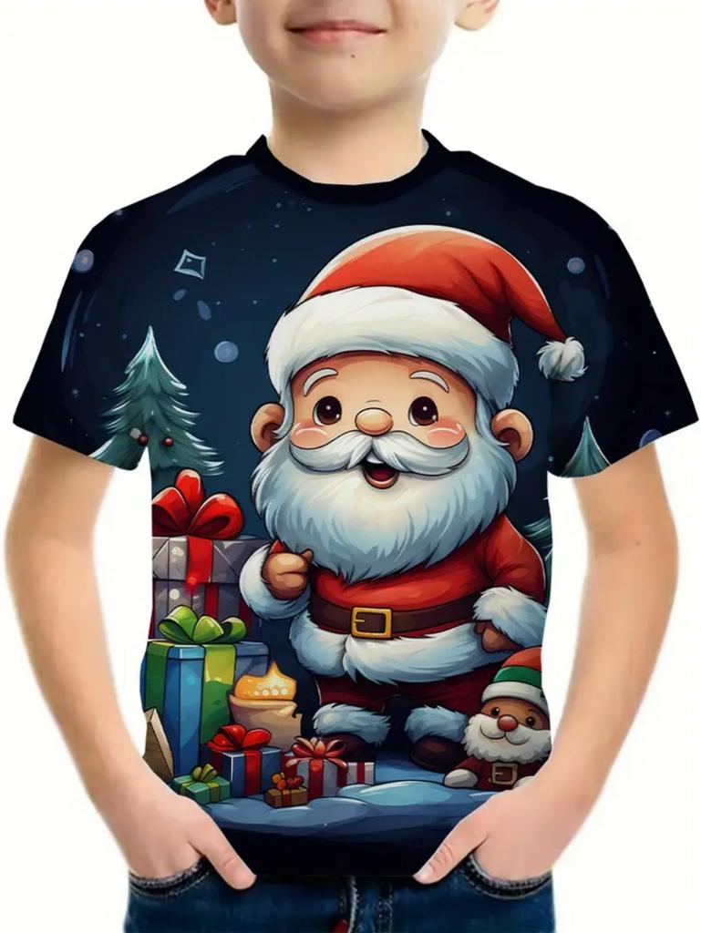 Merry Christmas Children's T-Shirt Santa Claus Print Boys Girls T-Shirt Tops Cute O-Neck Pullover Tees Casual Loose Kids Clothes