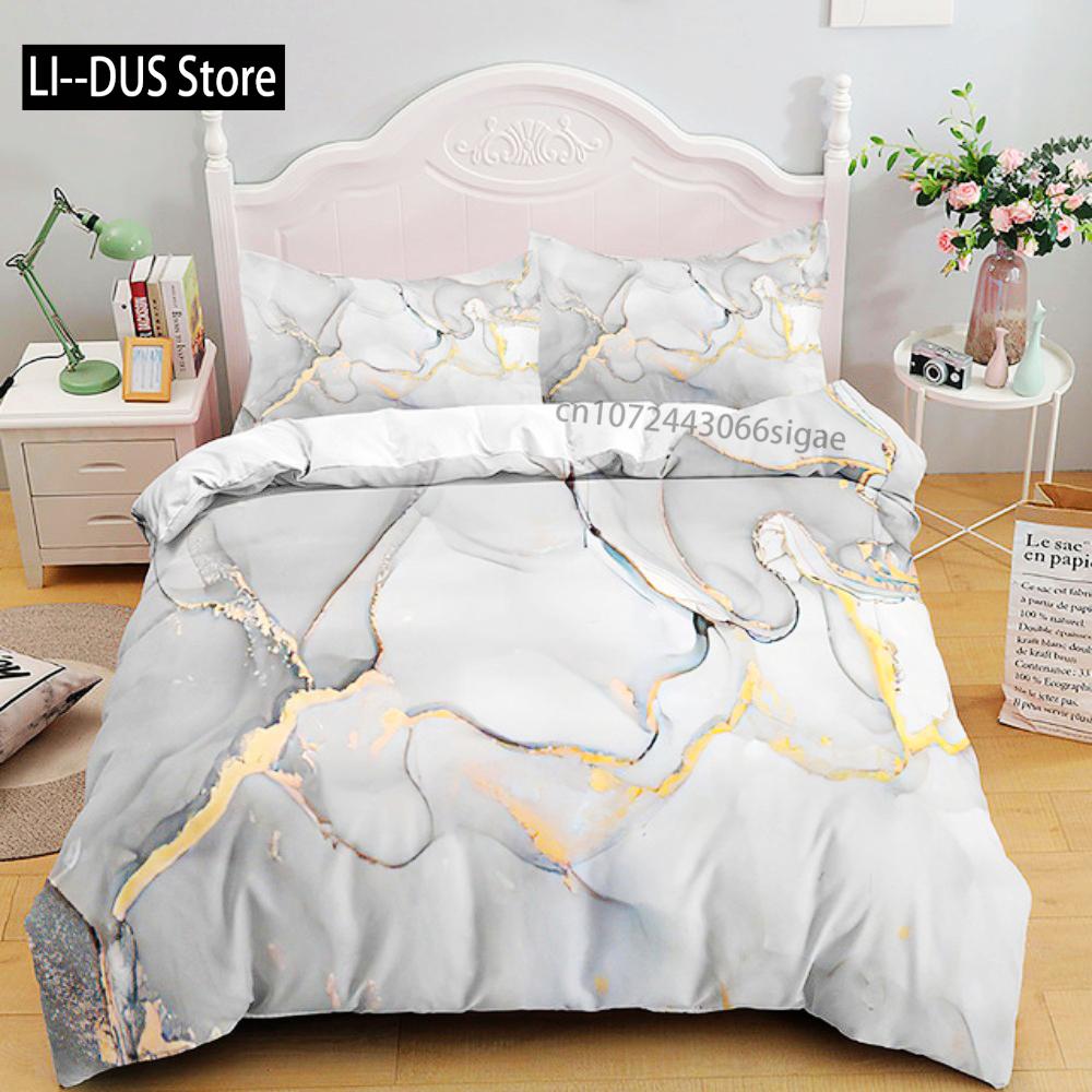 Luksusowy Czarny Marmur Zestaw Pościeli 3D Zestaw Poszwy na Kołdrę Pojedynczy Podwójny Twin Pełny Rozmiar Nastolatki Dorośli Pościel Miękki Poliester Pościel