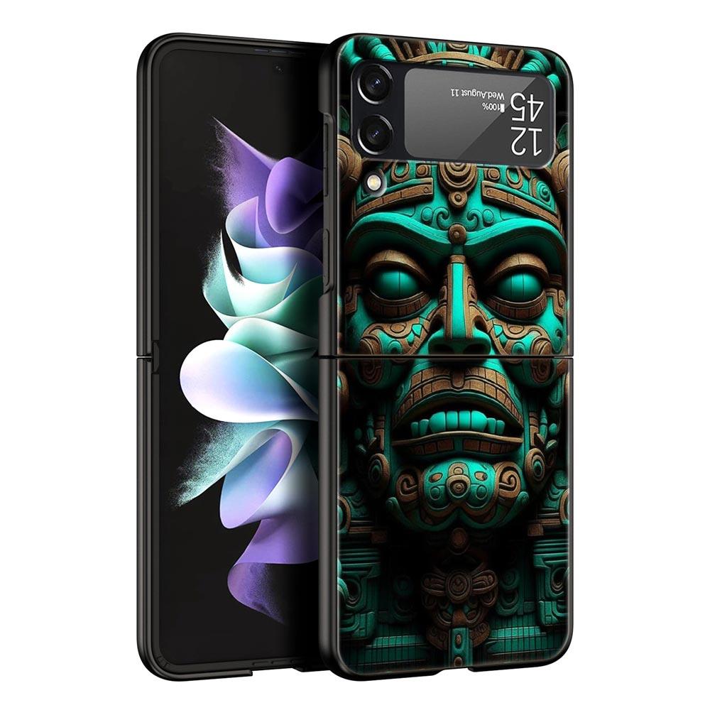 Vintage Totem Painting Hard PC Phone Case For Samsung Galaxy Z Flip 7 6 5 4 Black Cover For Galaxy Z Flip3 Foldable Fundas Shell