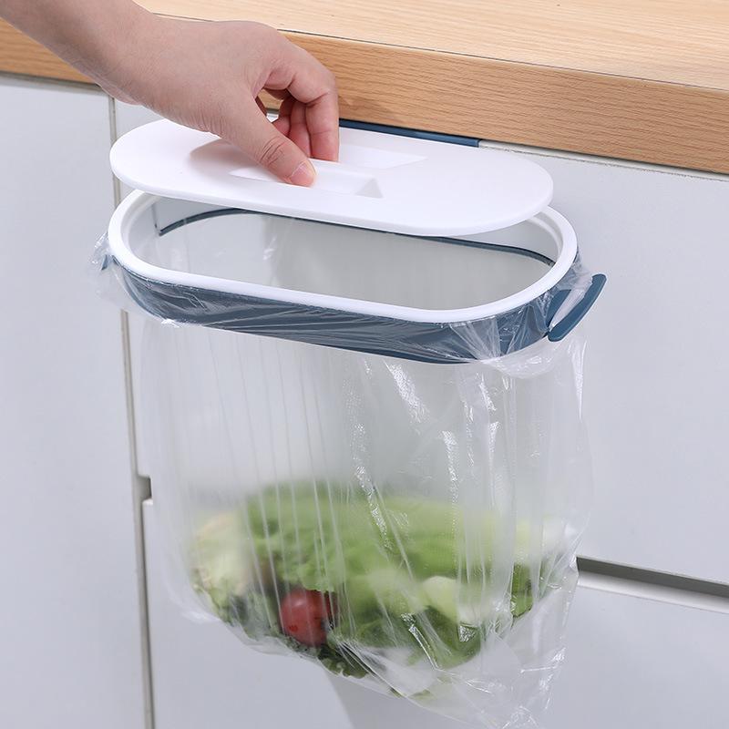 Wall-Mounted Trash Bag Holder & Storage Rack with Lid and Hook for Kitchen Cabinets