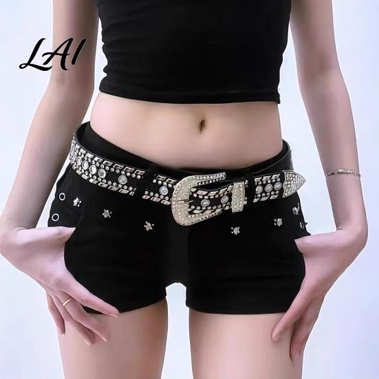 Women Bling Belt Punk Rock Rhinestone Waist for Men Women Adjustable Wide Rivets Jeans Pants Clothes Accessory Party Night Club Square Buckle