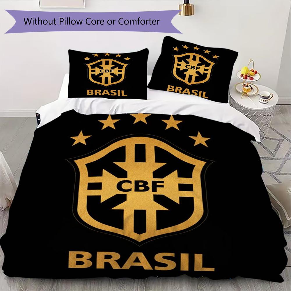 Brazilian Football Pattern Bedding Uilt Set Uilt Cover Pillowcase Home Decoration Birthday Gift (1 * Duvet Cover + 2 * Pillowcase Without Core)