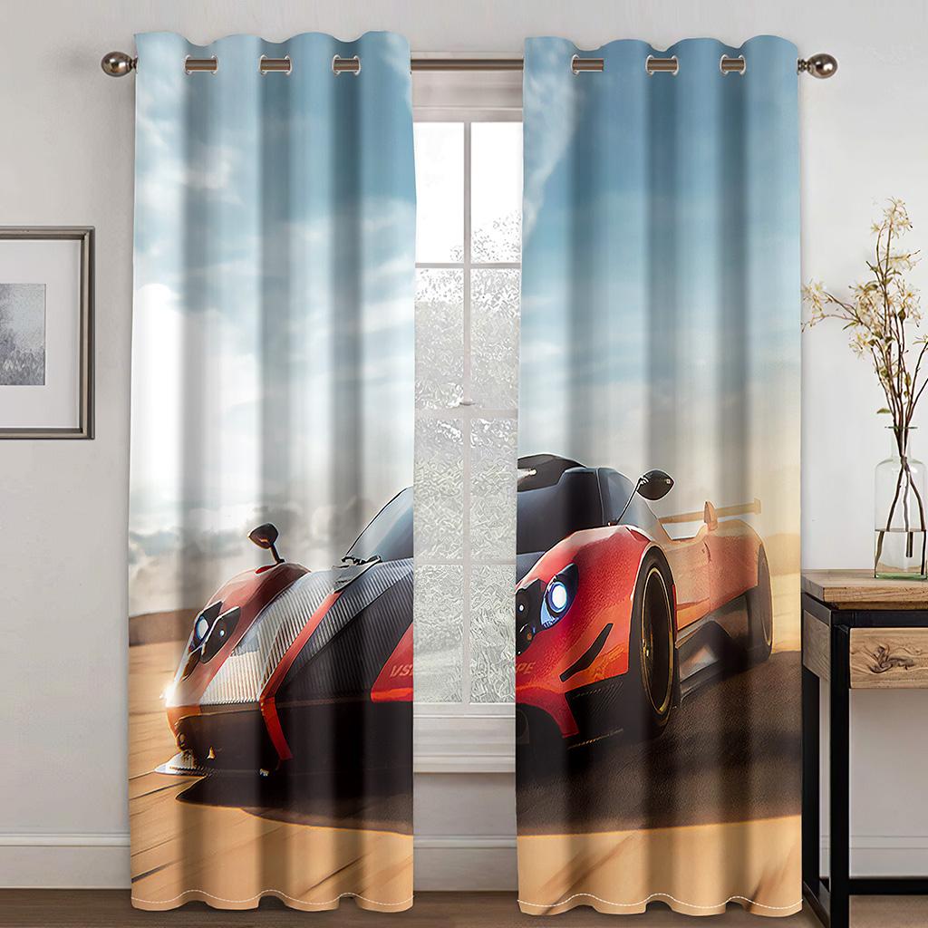 Rot SchwarzSportwagen Dunkel Cool Kind Vorhänge im Kinderzimmer Wohnzimmer Hallenbehandlungen Küchendekoration Vorhänge Jalousien