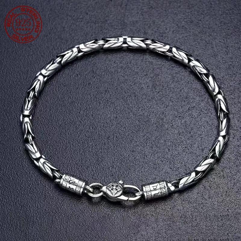 Great Sale S925 silver Bracelet 6MM Vintage Personality Men's and Women's Bracelet Fashion Trend Jewelry Gifts