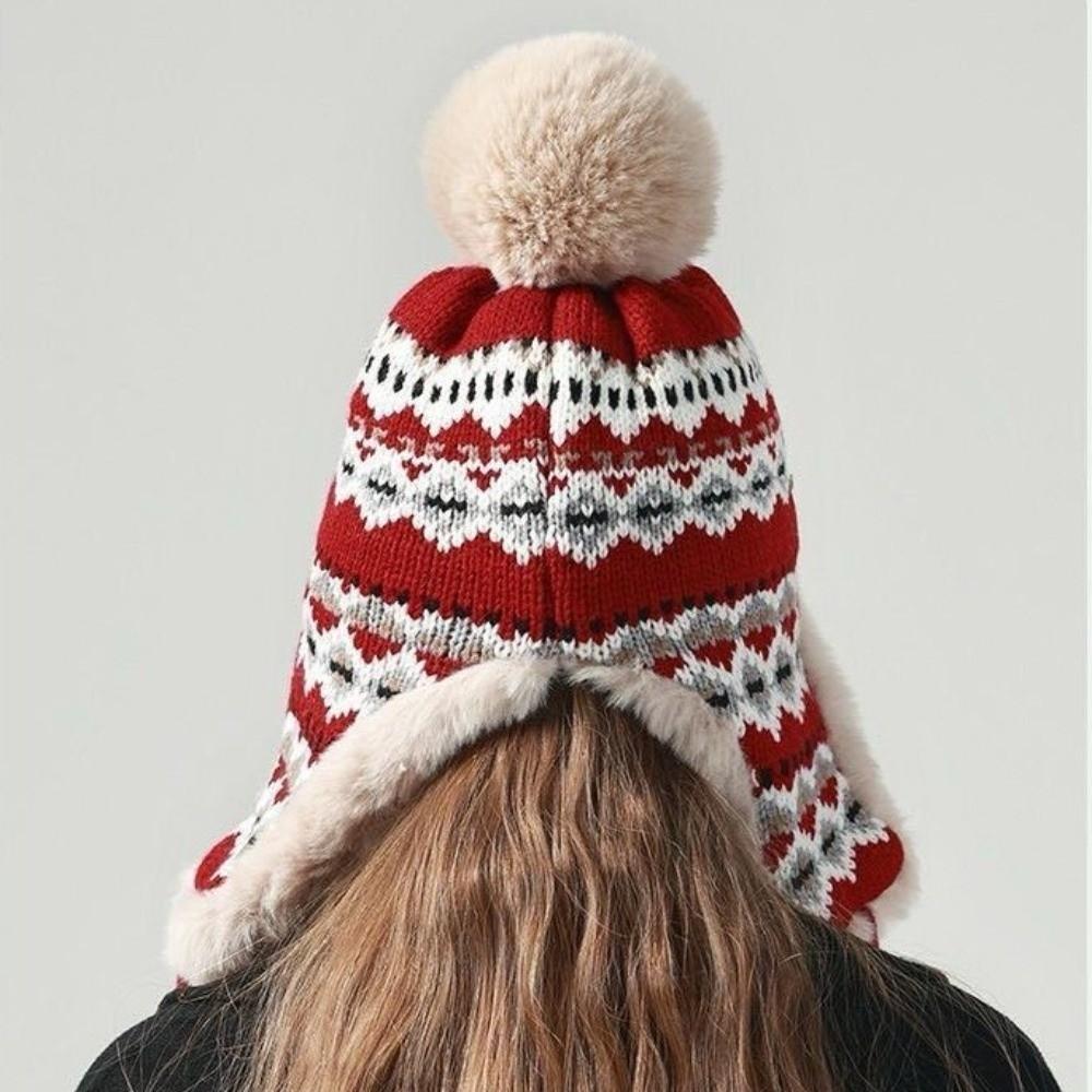 New Pompom Warm Hat Warm Windproof Pullover Cap Coldproof Beanie Hat for Outdoor Cycling Skiing