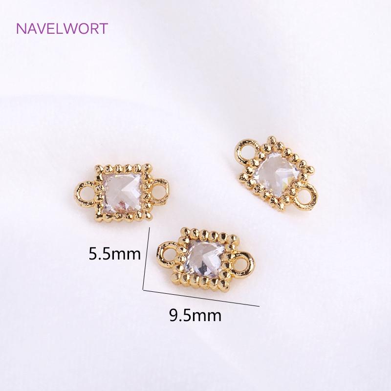 14K Gold Plated Mini Round/Square Connector For Bracelet Necklace Making Fittings,Inlaid Zircon Jewelry Connector Wholesale