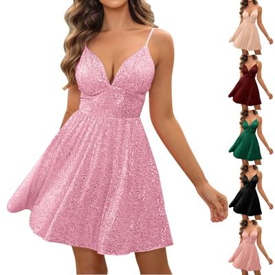 Women's Casual Solid Color Waist Cinched V-neck Dress