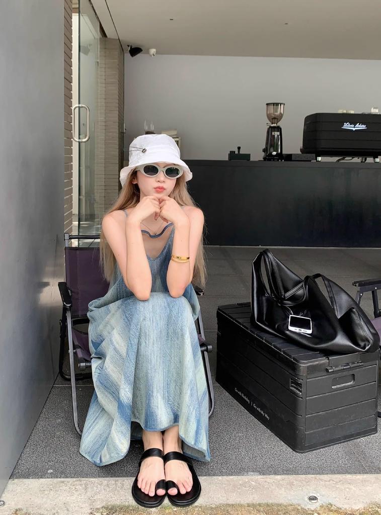 Nestkanina Cami Cool Summer DRS028 Women's Maxi-Length Dress, Dress, Flared, Long, A-Line, Spring/Summer Dress, (XL, Blue)