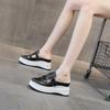 Fashion 7.5CM Patent Genuine Leather Platform Summer Hollow Weaving Breathable Pumps 2025 Spring Chunky Heels Mary Jane Slipper Shoes