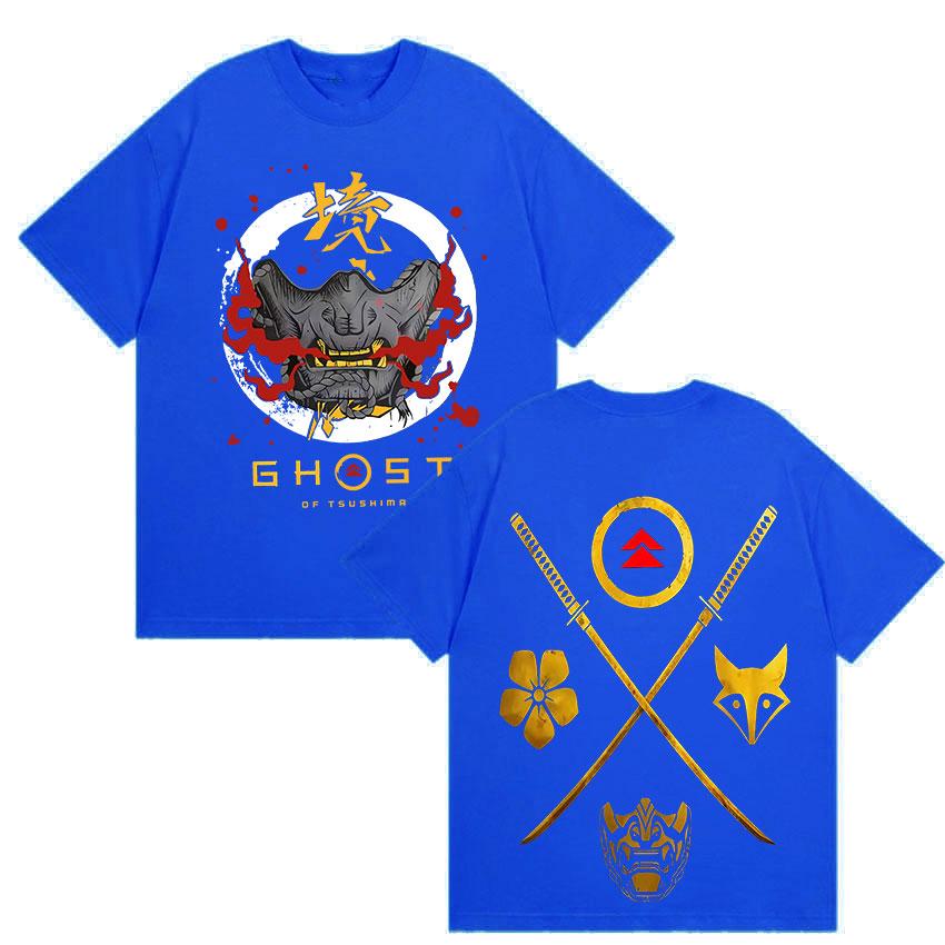 Japanese Game Ghost of Yotei Graphic 100%cotton Men's Shirt Ukiyo-e Style O-Neck Short Sleeve Women's Fashion Oversized Tshirt