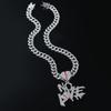 Men's Rhinestone NOLVE Cuban Necklace with Heart & Letter Pendant