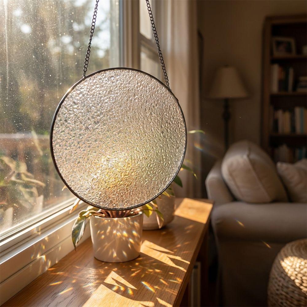 Ronde Lege Lichtvangende Zonenvanger Gehamerd Glasoppervlak Glazen Hangdecoratie Raamdecoratie