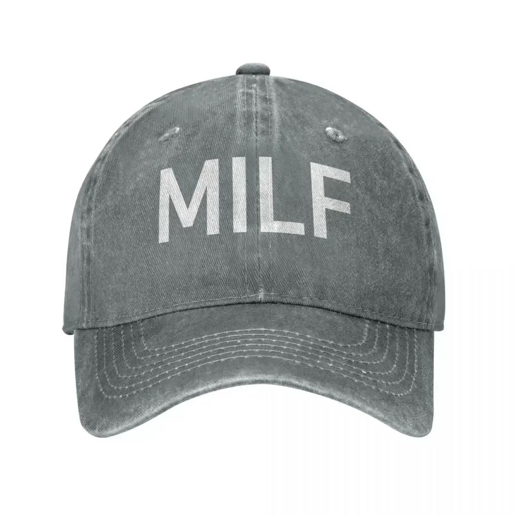 Vintage MILF Jokes Baseball Cap Unisex WomenDistressed Washed Snapback Outdoor Workouts Unstructured Soft S Hat