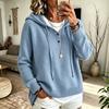 Women's Loose Fit Hooded Pullover Top with Buttons Color Long Sleeve Casual Everyday Wear