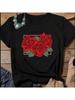 Rode Roos Bloemenprint T-shirt Wounisex Korte Mouw Ronde Hals Los T-shirt Wounisex Casual T-shirt Tops Camisetas Mujer