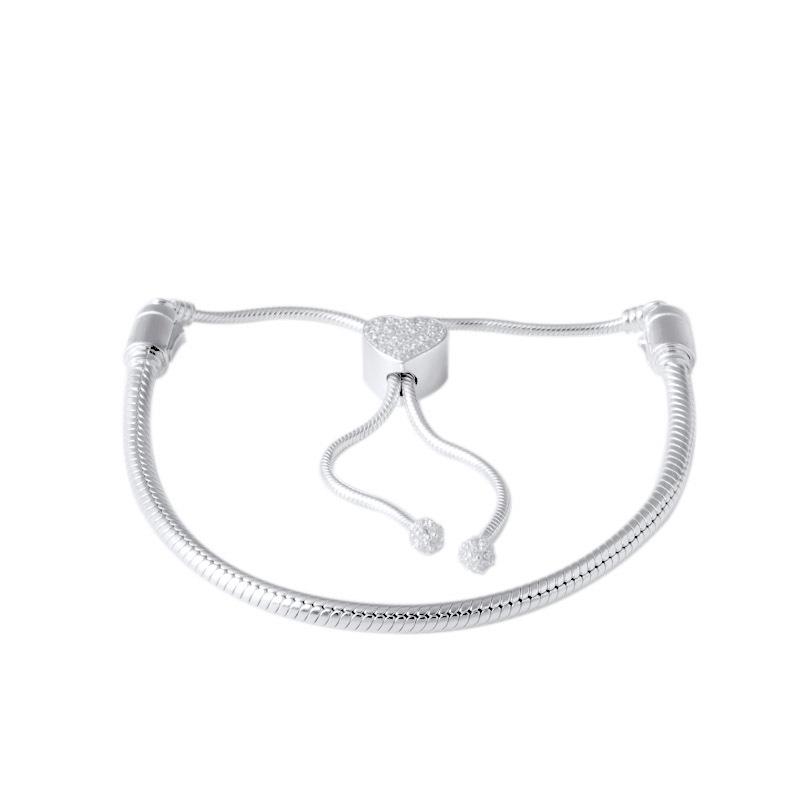 

925 Sterling Silver Telescopic Snake Chain with Pavé Heart Clasp