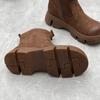 Women's Vintage Genuine Leather Ankle Boots - Thick Sole Round Toe Side Zipper Short Boots