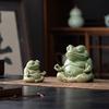 Green Glaze Zen Heart Frog Tea Pets Ornament Size Handmade Ceramic Frog Tea Table Ornament Teaware Set Accessories