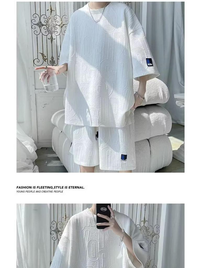 Men's Plus Size Loose Summer Casual Outfit Set - Short Sleeve & Shorts