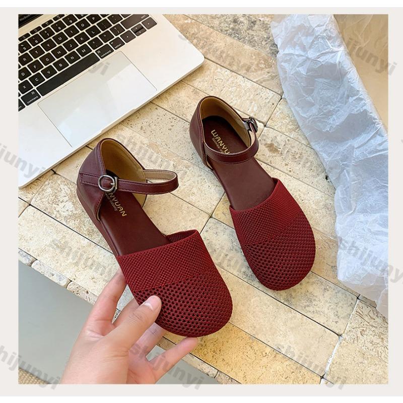 Mode Baotou Fly Weave Damen Schuhe 2025 Neue Mode Schnallenriemen Sandalen Vintage Weiche Sohle Bequem Leicht Lässige Ballerinas