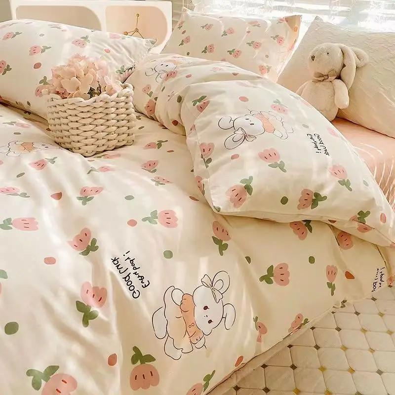 Ins Style Bedding Set Fashion Solid Color Washable Duvet Cover Without Comfortable Pillowcases Sheet for Student Soft Home Texti
