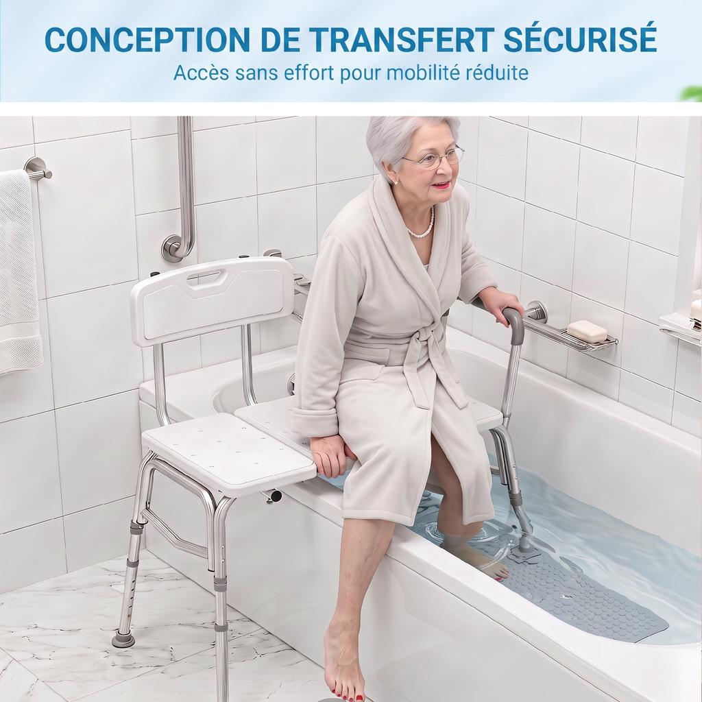 Bathtub Transfer Bench, Height Adjustable with 10 Levels, White