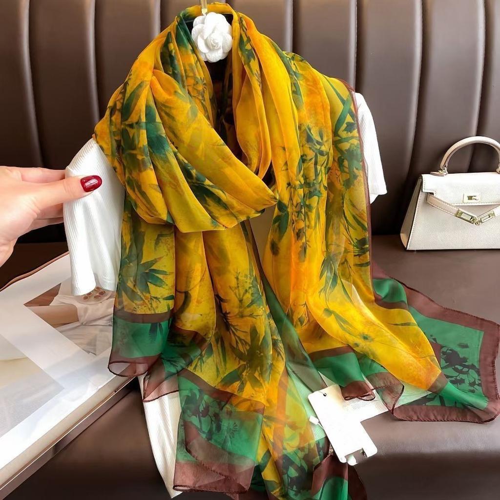 New Large Yarn Scarf Emulated Silk Scarf High-end Spring and Summer Sun Protection High-end Mother Thin Fashion Scarf
