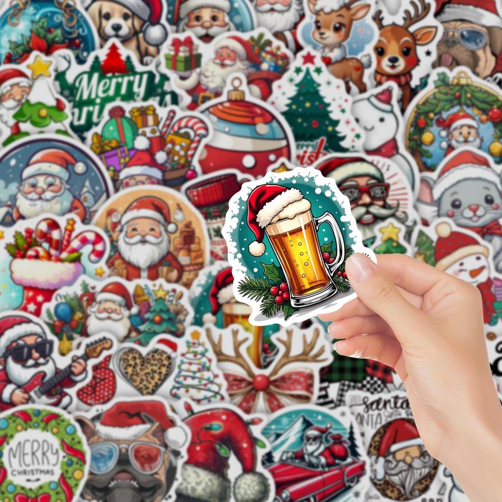 50 Cartoon Christmas Doodle Stickers - Cute Christmas Tree, Snowman & Festival Decorations for Journals