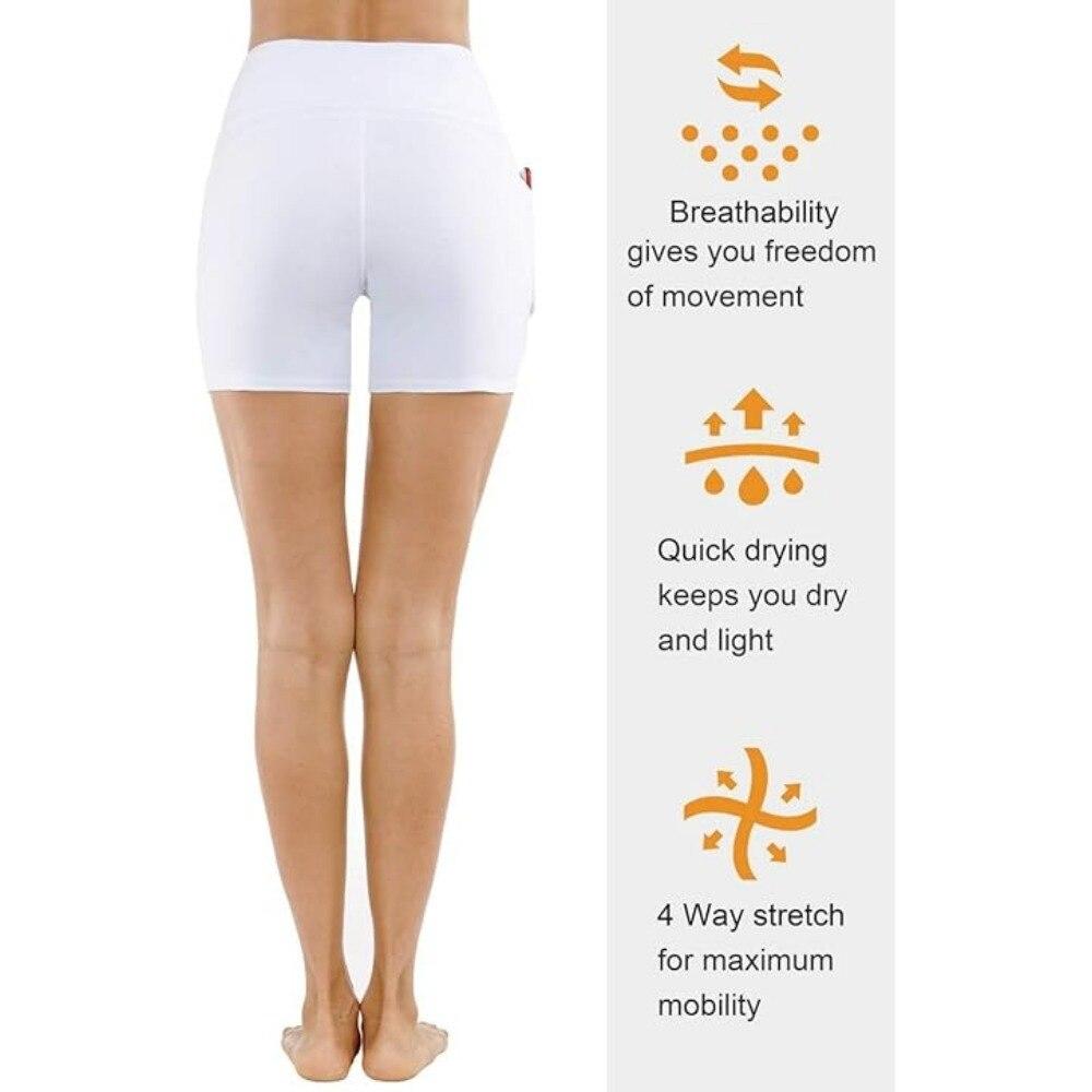 Ronyes Women's Yoga Shorts White Polyester Athletic Fitness Shorts Comfortable Breathable High Waist Stretch