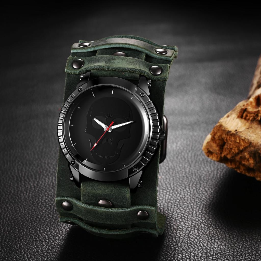 Leather Strap Watch with Antique Rock Punk Waterproof Analog Quartz Watch with Genuine Leather Motorcycle Fashion Watch Perfect Gift for and Day Men's