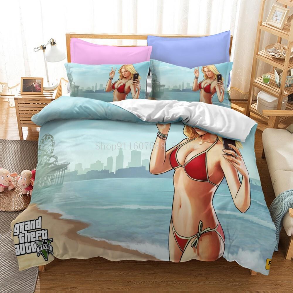 Set de lenjerie de pat pentru jocul video GTA V, imprimeuri 3D, huse de plapumă, Grand Theft Auto, set de husă pentru pat de o persoană, lenjerie de pat pentru băieți, adulți, decor pentru casă