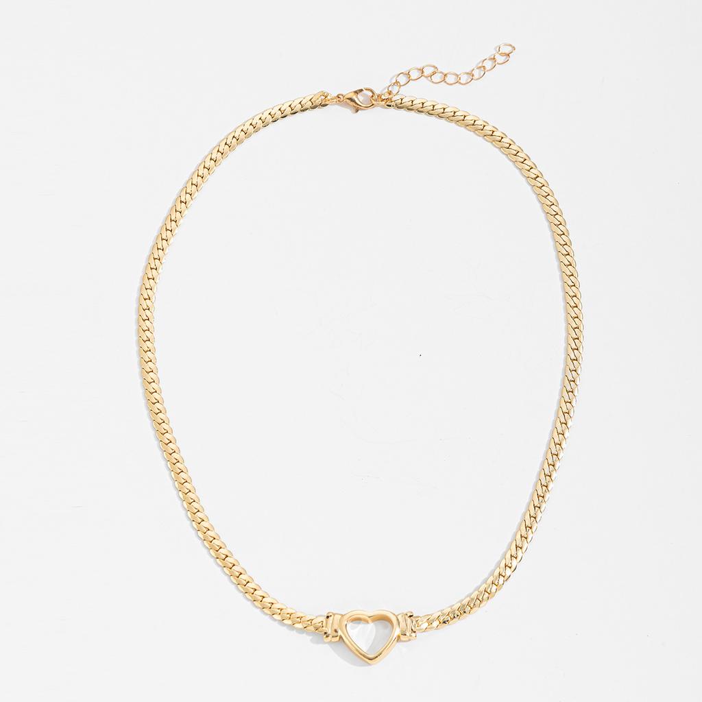 1 PC Zinc Alloy Heart Cuban Chain Necklace For Women, Vintage Statement Choker Jewelry