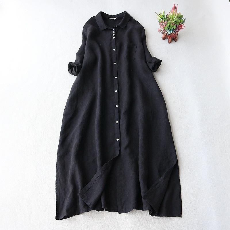 

Summer Lapel Long Three Quarter Sleeve Shirt Dress 2XL чорний