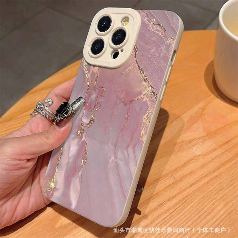 Pink marble pattern for iPhone11/12/13/14/15promax mobile phone case Apple 16 protection 17
