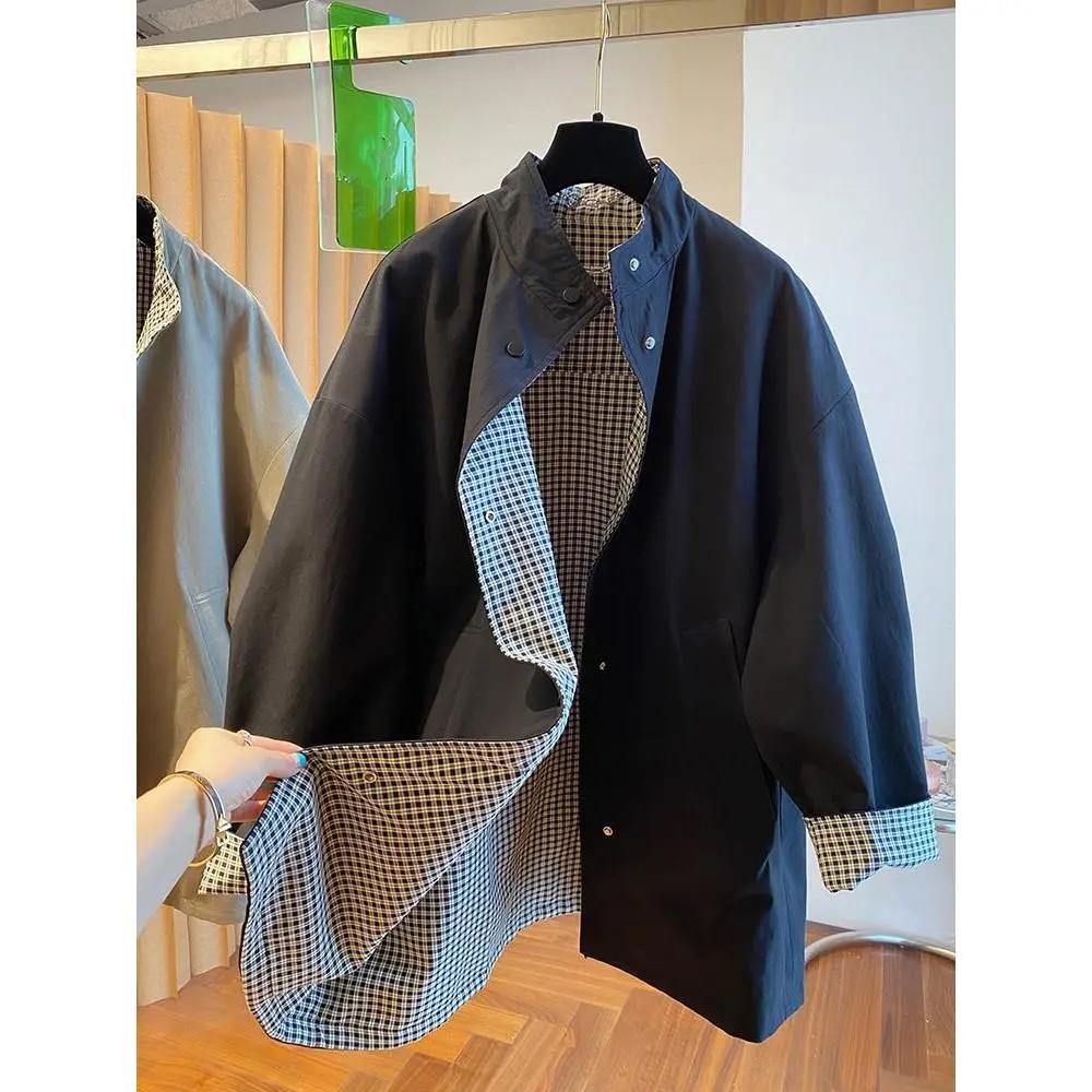 Women's Spring and Autumn Plus Size Plaid Temperament Jacket Casual Windbreaker.