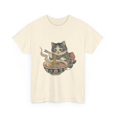 Kawaii Cat Eating Ramen Tee | Vintage Japanese Noodle Bowl Illustration