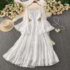 French Vacation Sexy One-word Shoulder Horn Sleeve Dress Women's Summer Senior Feeling Waist Thin Ruffle Edge Dress
