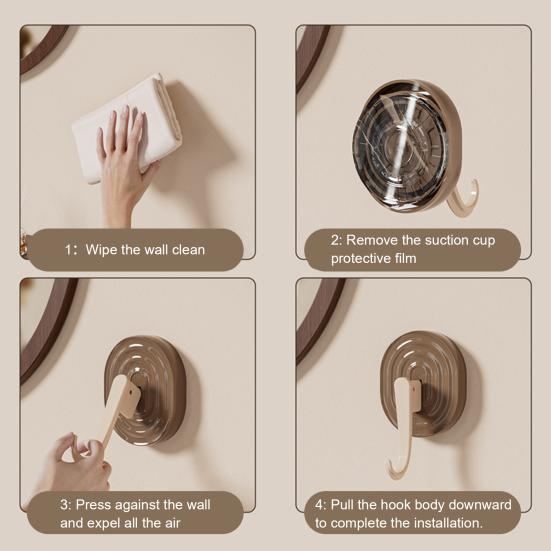 Suction Cup Hooks Strong Load-Bearing Grain Design Retro Wood No Drilling Installation Traceless Reusable Wall