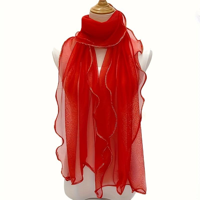 Vibrant Bohemian Chic Ruffle Edge Scarf - Lightweight, Breathable, Long Versatile Shawl for Sun Protection, Casual Wrap with Solid Color