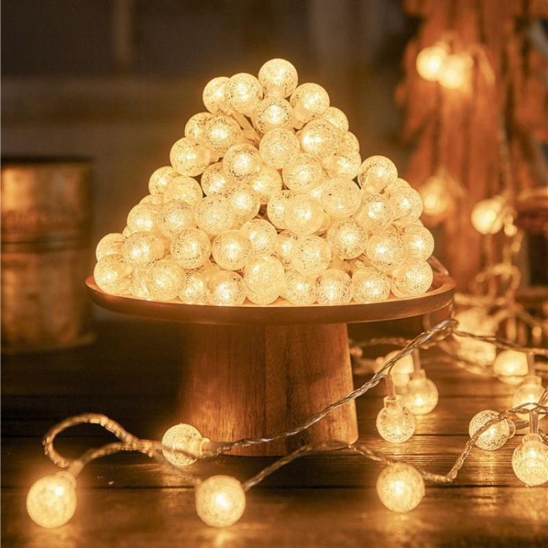 Solar-Powered Crystal Ball LED String Lights for Outdoor Camping and Tents