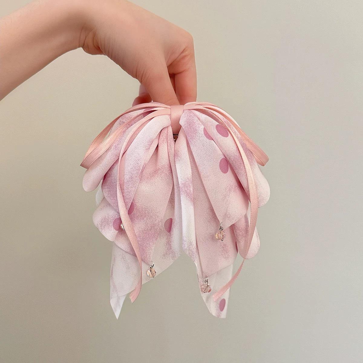 Gradient Polka Dot Big Bow Hair Clip - Mori-kei Sweet Style Fashion Accessory